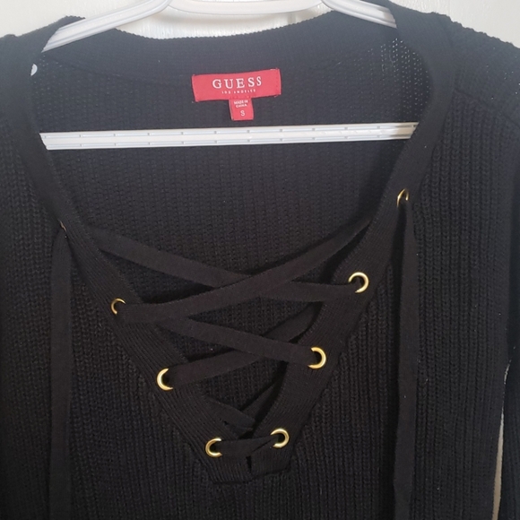 Black Lace-Up Knit Sweater - Picture 2 of 3